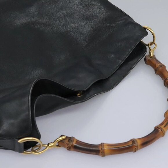 GUCCI Bamboo Shoulder Bag Leather 2way Black Gold - Picture 6 of 16